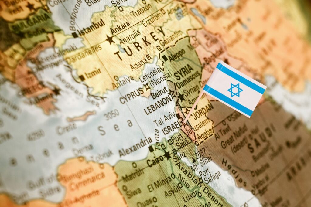 map with flag of Israel